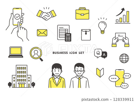 Business and office simple icon set (yellow, vector compatible) 128339911