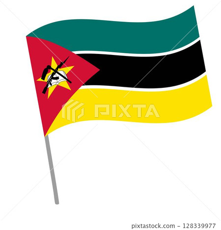 Mozambique national flag flutters with flagpole Mozambique national flag flutters with flagpole 128339977