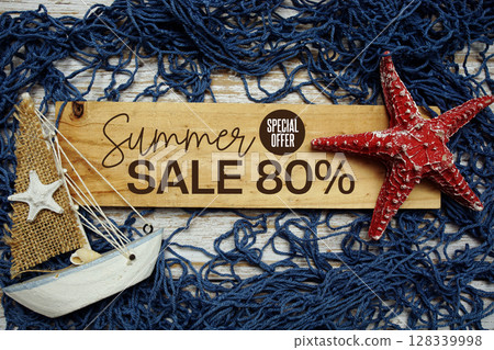 Summer Sale 80% off Promotion Offer Discount Retail Shopping Concept 128339998