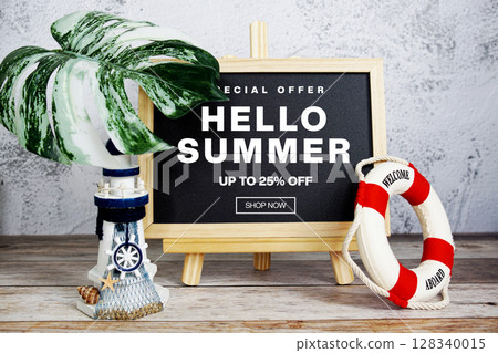 Summer Sale 25% off Promotion Offer Discount Retail Shopping Concept 128340015