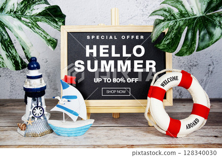 Summer Sale 80% off Promotion Offer Discount Retail Shopping Concept 128340030