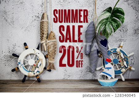Summer Sale 20% off Promotion Offer Discount Retail Shopping Concept 128340045