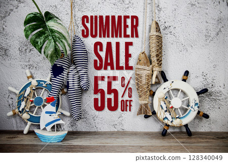 Summer Sale 55% off Promotion Offer Discount Retail Shopping Concept 128340049