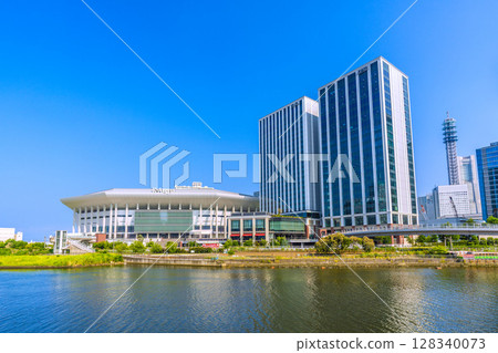 Yokohama cityscape in Japan, overlooking the K Arena in Minato Mirai (July 9, 2025) 128340073