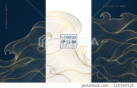 Vector set of gold wave background design, abstract luxury line art templates. Wine premium art deco package, chocolate, menu patterns, fancy vip graphic. Vector set of gold wave background design, abstract luxury line art templates. Wine premium art deco package, chocolate, menu patterns, fancy vip graphic. 128340326