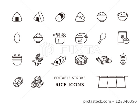 米和米相關圖標集（單色） 128340350