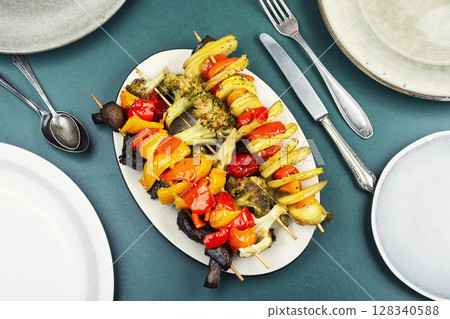 BBQ tasty vegetable skewers. 128340588