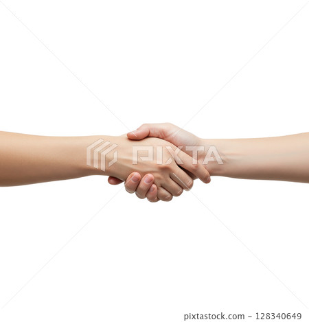 Two human hands in a firm handshake symbolizing agreement and cooperation 128340649