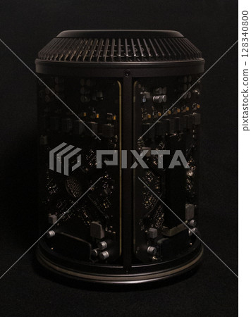 Electronic circuit board with processor and metal components, showing old computer technology in close-up Electronic circuit board with processor and metal components, showing old computer technology in close-up 128340800