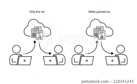 Pictogram of a person sharing information using the cloud 128341245