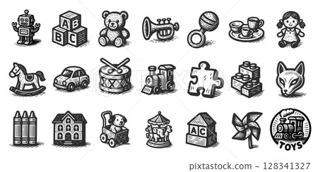 Retro Toy Icon Set (Monochrome) 128341327