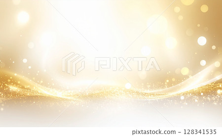 Background of gold sparkles and light waves 128341535