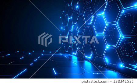 High tech hexagonal network with blue light 128341555