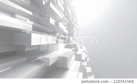 A futuristic space made up of geometric blocks 128341568