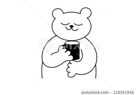 A simple illustration of a bear drinking coffee from a mug (black and white) A simple illustration of a bear drinking coffee from a mug (black and white) 128341936