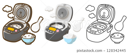 在電飯鍋和碗裡的米飯 128342445