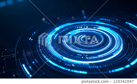 Blue circle interface in digital space Blue circle interface in digital space 128342847