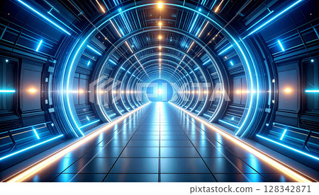 沐浴在未來設施燈光下的科幻走廊 沐浴在未來設施燈光下的科幻走廊 128342871