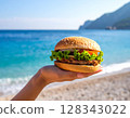 Burgers on the beach in summer 128343022