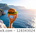 Blue sea and hamburger 128343024