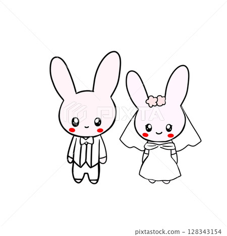 穿著婚紗的婚禮兔子 穿著燕尾服的兔子 婚禮兔子 128343154