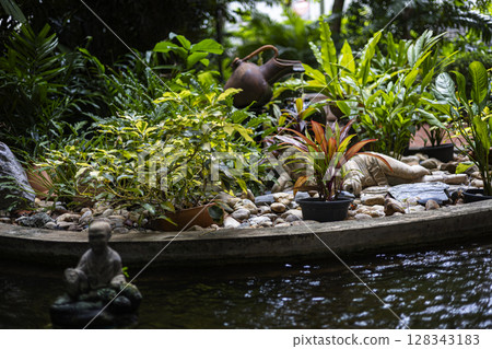 Beautiful Outdoor Decor For Backyard, Background for advertising and wallpaper in decorate and lifestyle scene. Beautiful Outdoor Decor For Backyard, Background for advertising and wallpaper in decorate and lifestyle scene. 128343183