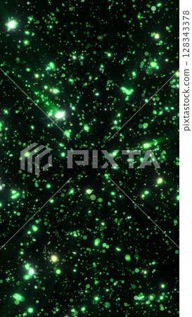 Green glowing bokeh particles scattered on a dark background, forming a radiant visual explosion of light points Green glowing bokeh particles scattered on a dark background, forming a radiant visual explosion of light points 128343378