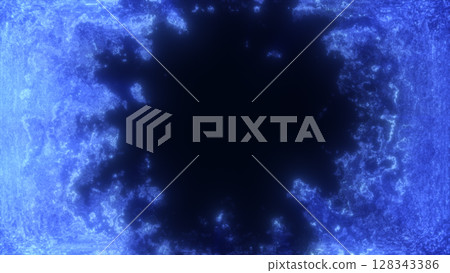 Abstract glowing blue energy portal with bright electric particles and a dark center, creating a cosmic effect 128343386