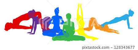 Yoga Pilates Poses Women Silhouettes Concept Yoga Pilates Poses Women Silhouettes Concept 128343677