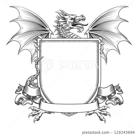 Dragon Heraldic Crest Coat of Arms Crest Shield 128343694