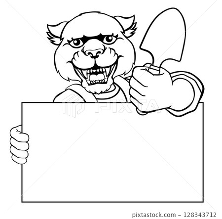 Gardener Panther Cartoon Tool Handyman Mascot Gardener Panther Cartoon Tool Handyman Mascot 128343712