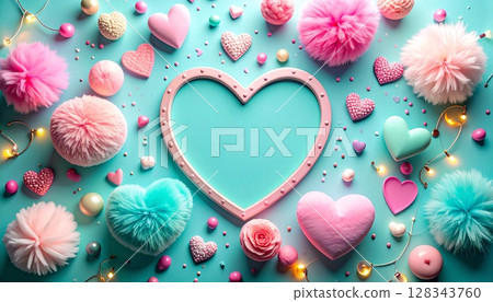 夢幻柔和裝飾：浪漫平鋪 128343760