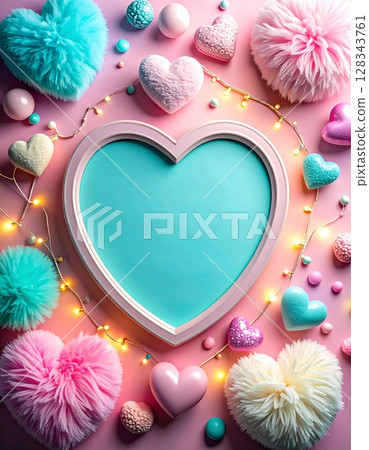 可愛的柔和色彩：心形和蓬鬆的家居裝飾 128343761