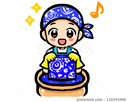 體驗靛藍染色的男子的插畫素材 128343906