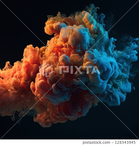 Dynamic abstract composition showcasing a dance of colors and ethereal smoke forms. 128343945