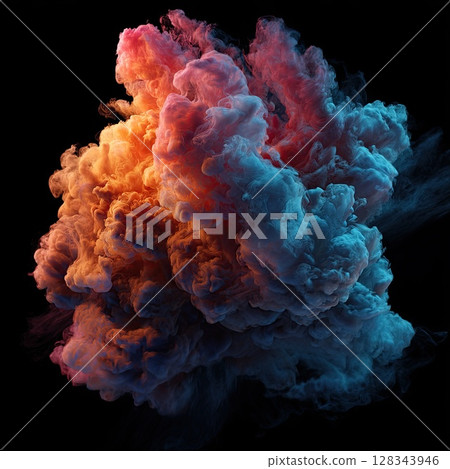 Vibrant cloud formation in a dynamic explosion of color against black. Vibrant cloud formation in a dynamic explosion of color against black. 128343946