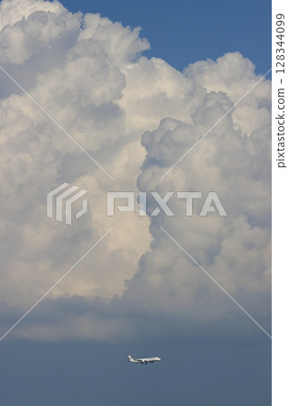 一架客機在積雨雲的背景下飛行 128344099