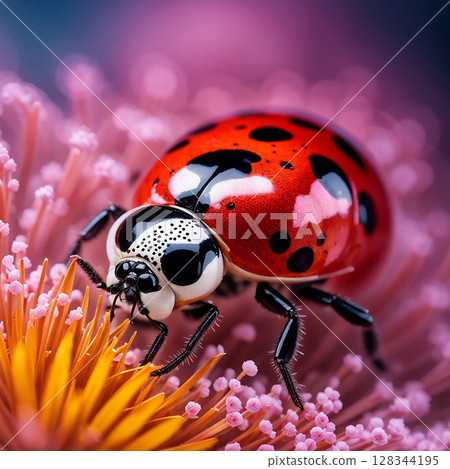 Ladybird Resting on a Flower in a Spring Garden 128344195