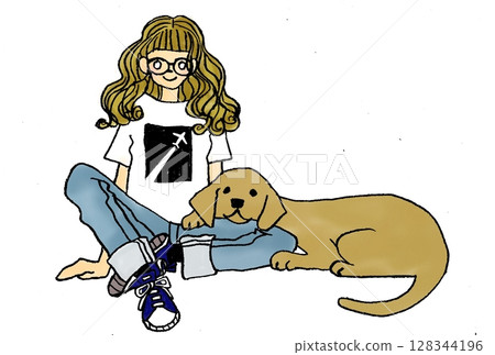 Girl and dog 128344196