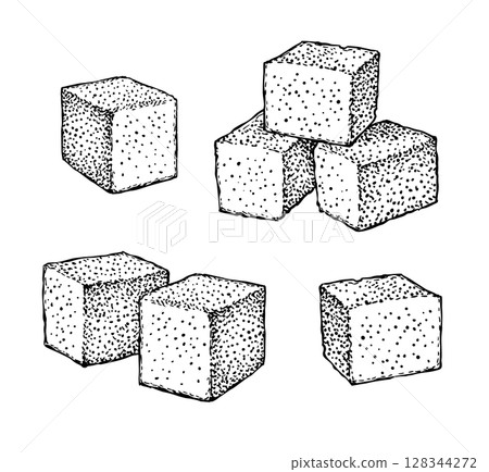 Sugar cubes ink sketch. 128344272