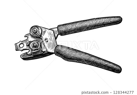 Double-wheel can opener ink sketch Double-wheel can opener ink sketch 128344277