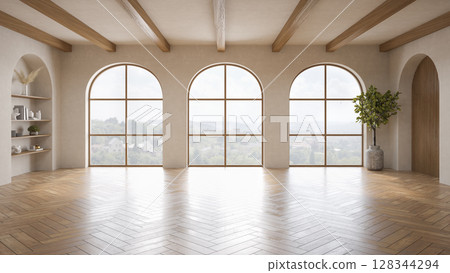 Empty modern interior room wabi sabi style 3d illustration 128344294