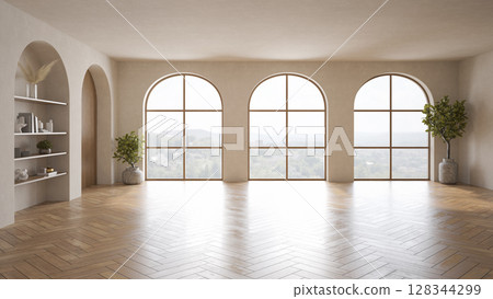 Empty modern interior room wabi sabi style 3d illustration 128344299