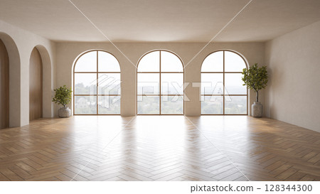 Empty modern interior room wabi sabi style 3d illustration 128344300