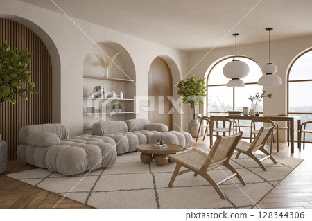 Modern style conceptual interior room 3d illustration 128344306