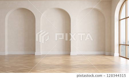 Empty modern interior room wabi sabi style 128344315