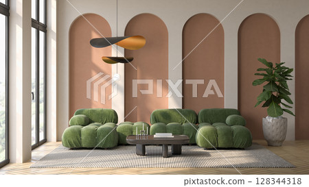 Modern style conceptual interior room 3d illustration Modern style conceptual interior room 3d illustration 128344318