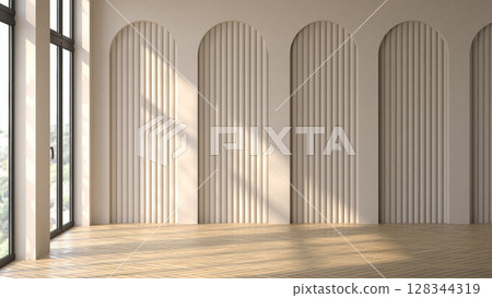 Empty interior room Memphis style 3d illustration Empty interior room Memphis style 3d illustration 128344319