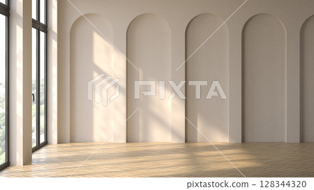 Empty interior room Memphis style 3d illustration 128344320