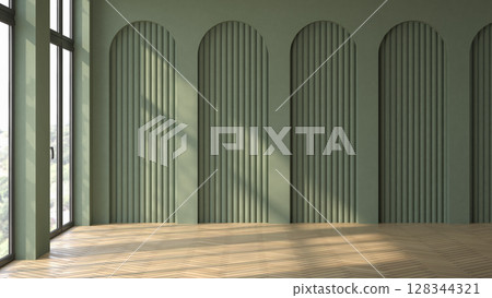 Empty interior room Memphis style 3d illustration Empty interior room Memphis style 3d illustration 128344321